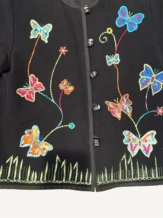 Drapers & Damons Embroidered Butterfly Jacket Petite M Cotton - Picture 5 of 7